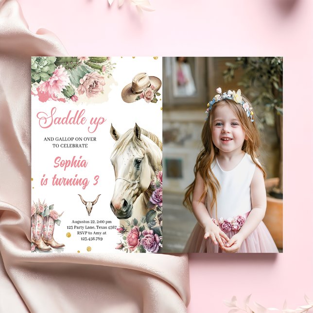 Convite Foto da Festa de aniversário do cowboy ocidental r (Criador carregado)