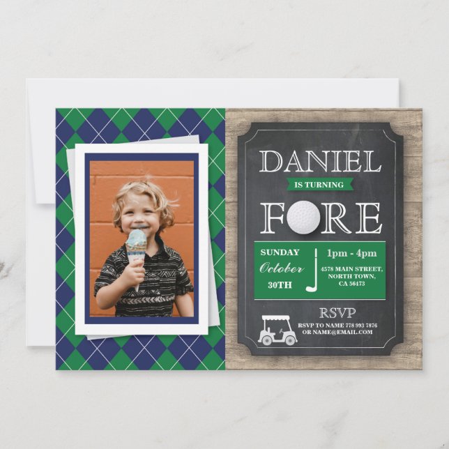 Convite Foto da Festa de Aniversário do Fore Four Golf (Frente)