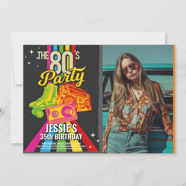 Convite Foto da Festa de Aniversário dos anos 80 (Frente)