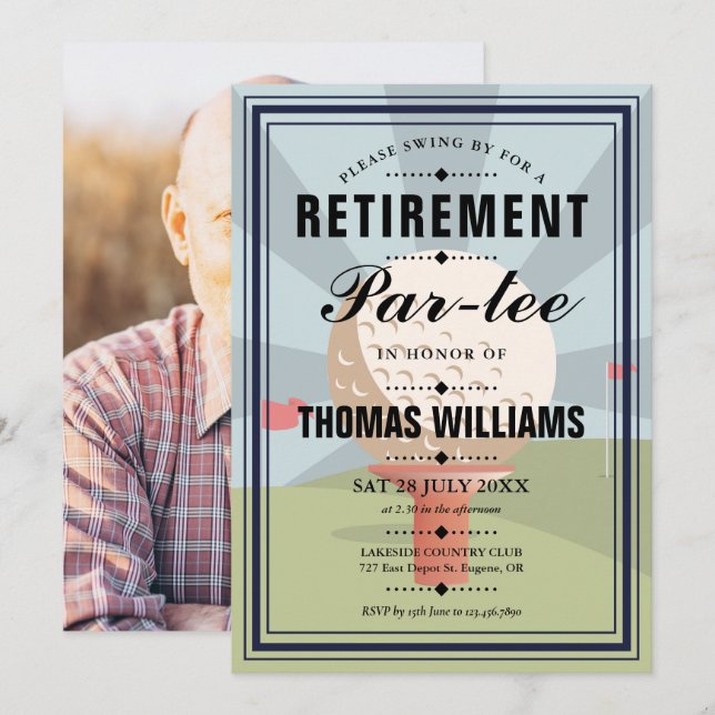 Convite Foto da Festa de Aposentadoria de Golfe Clássico (Frente/Verso)