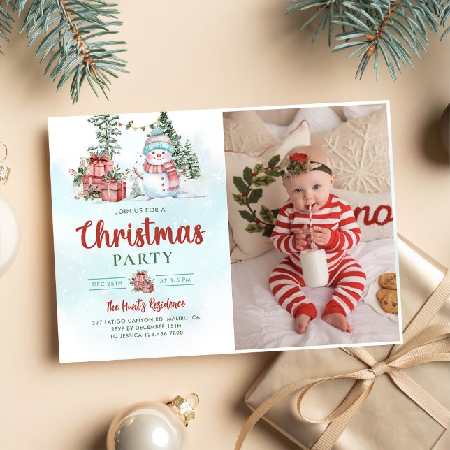 Convite Foto da Festa de Férias do Natal Snowman (Criador carregado)