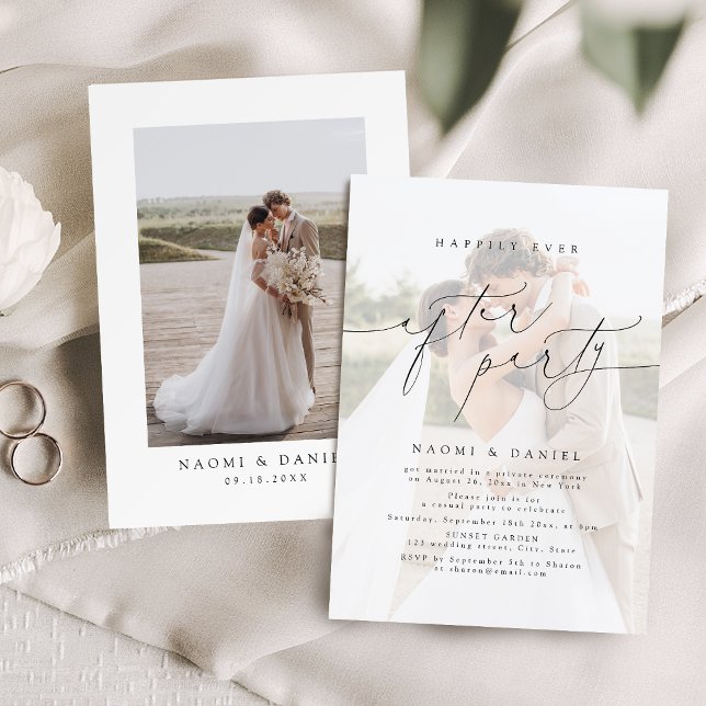 Convite Foto da Festa Feliz para Sempre com Roteiro Modern (Modern Script Happily Ever After Party Photo Invitation)
