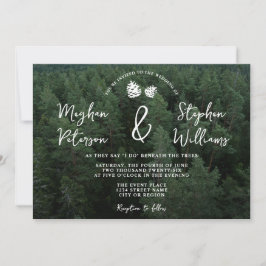Convite Foto da Floresta Rústica Com Pinhas Casamento Na N