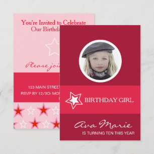 Convite Foto da Garota de Aniversário da Estrela