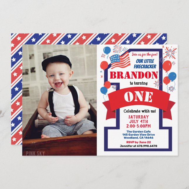 Convite Foto da Garota do Primeiro Aniversário da Quarta r (Frente/Verso)