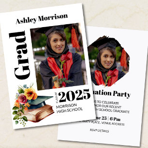 Convite Foto da graduação floral minimalista elegante 2