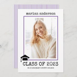 Convite Foto da graduação roxa da máquina de escrever 2023