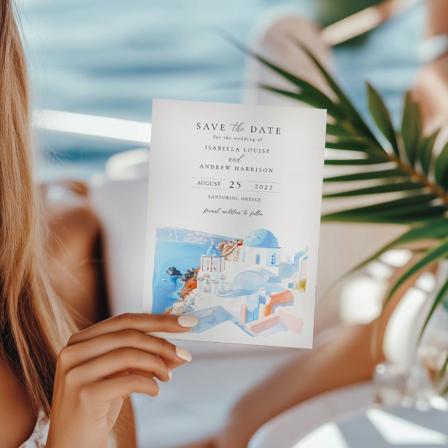 Convite Foto da Grécia Santorini Salvar a Data (Criador carregado)