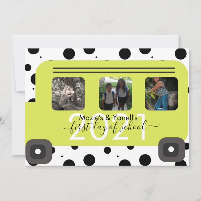 Convite Foto da janela do primeiro dia de ônibus escolar (Frente)