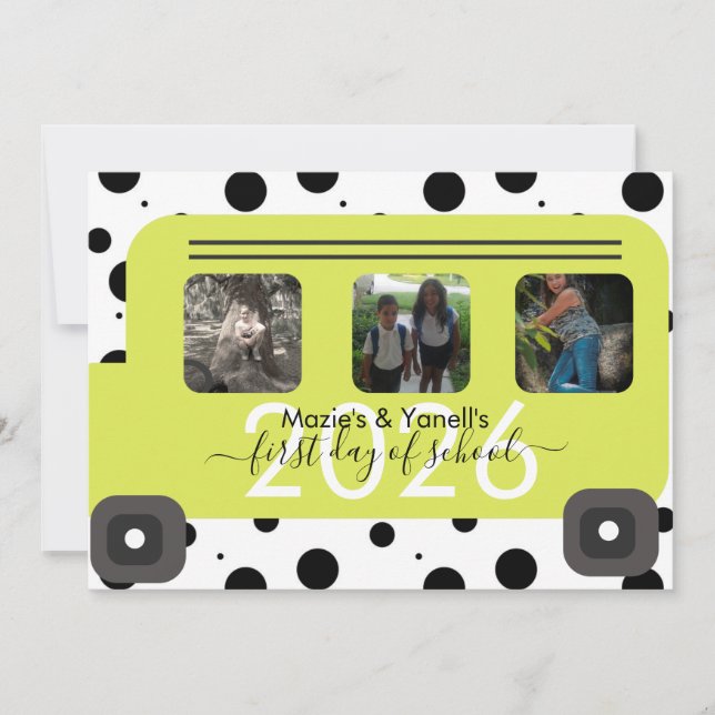 Convite Foto da janela do primeiro dia de ônibus escolar (Frente)