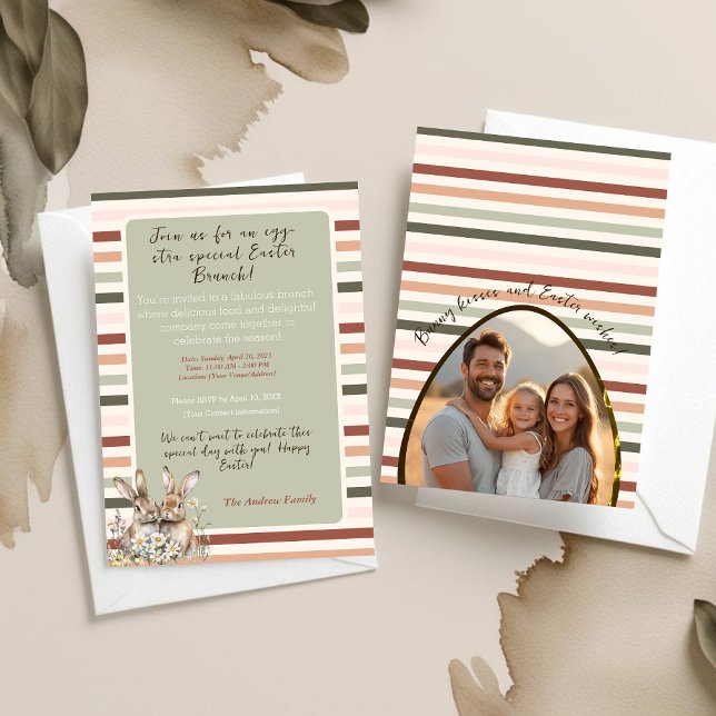 Convite Foto da Páscoa da Família Pastel Bunny (Pastel Bunny Family Easter Sage Photo Invitation)
