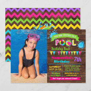 Convite Foto da Piscina de aniversário de Bashwood de ver