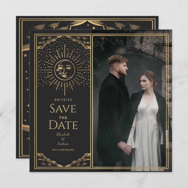 Convite Foto da Placa de Tarot Sun e Moon Dourada Salve a  (Frente/Verso)