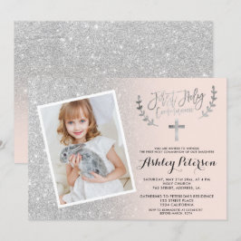 Convite Foto da primeira comunhão cor-de-rosa-rosa