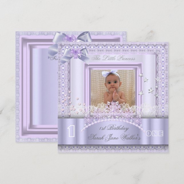 Convite Foto da Primeira Festa de aniversário da Princesa  (Frente/Verso)