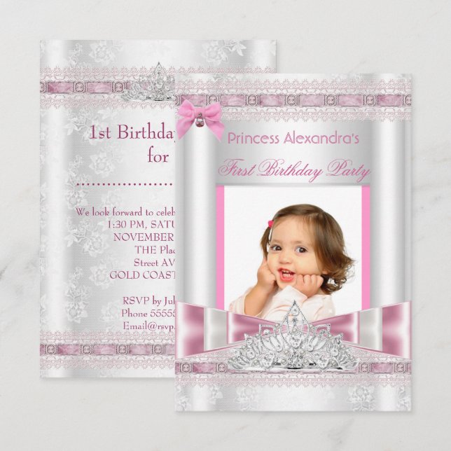 Convite Foto da Primeira Festa de aniversário da Princesa (Frente/Verso)