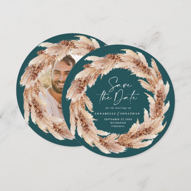 Convite Foto da relva de pampas de boho moderno salva a da (Frente/Verso)