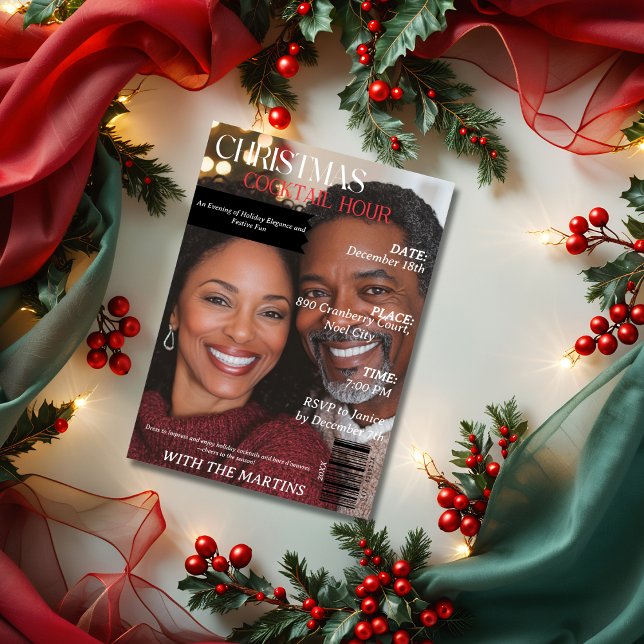 Convite Foto da Revista de Festa de Cocktail de Natal (Christmas Cocktail Hour Party Magazine Photo Invitation)