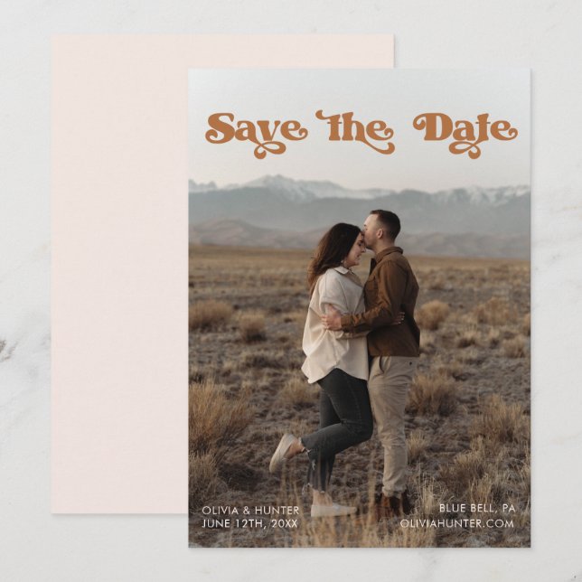 Convite Foto da Tipografia Retroativa Salvar a Data (Frente/Verso)