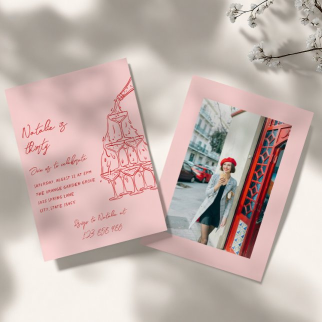 Convite Foto da Torre de Champanhe Desenhada à Mão 30 no A (Criador carregado)