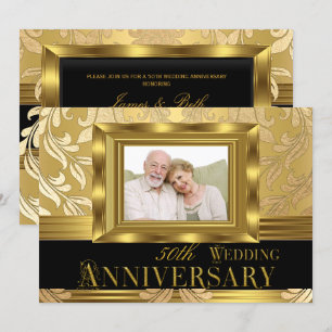 Convite Foto Damasco Dourado 50º Aniversário de Casamento