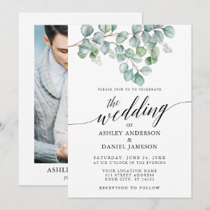 Convite Foto das hortaliças do eucalipto do casamento da