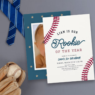 Convite Foto de 1º Aniversário de Beisebol Novato do Ano
