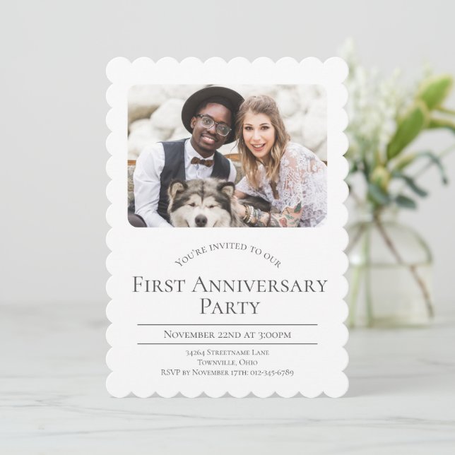 Convite Foto de 1º Aniversário de Casamento (Em pé/Frente)