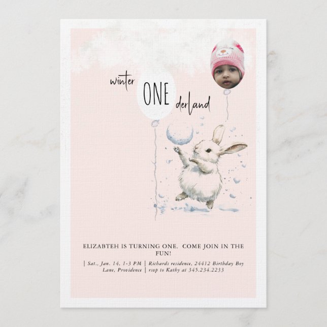 Convite Foto de 1º Aniversário Winter Wonderland Aniversár (Frente)