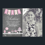 Convite Foto de 16 doces | Aniversário<br><div class="desc">Este Doce 16 Convite apresenta um tema doce com uma reviravolta moderna. Escolha uma forma recortada ou um papel texturizado para um convite ainda mais luxo.</div>