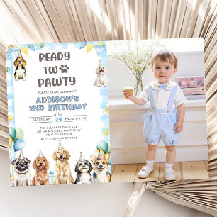 Convite Foto de 2º aniversário do Puppy Calling All Pawty