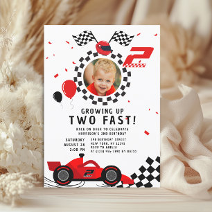 Convite Foto de 2º aniversário do Two Fast Red Race Car