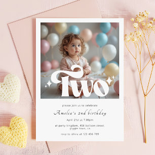 Convite Foto de 2º Aniversário Retro Moderna Minimalista