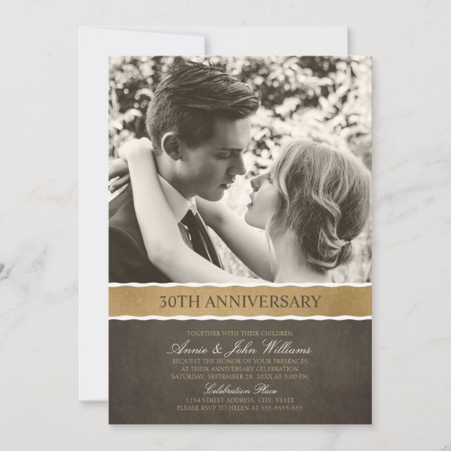 Convite Foto de 30 de Casamento Aniversário Sua Foto Aqui (Frente)