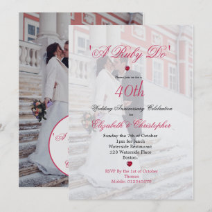Convite Foto de 40º Aniversário de Casamento Elegante Um R