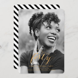 Convite Foto de 40º aniversário do Dourado Confetti