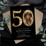 Convite Foto de 50º aniversário da Glitter Dourada<br><div class="desc">50º aniversário da modelo da festa Glitter Photo Party de 50º aniversário. Disponível como um download digital imprimível. Download personalizado,  personalizado,  editável</div>