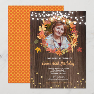 Convite Foto de 50 anos de outono convidada wreath wood