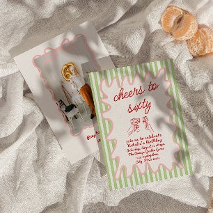 Convite Foto de 60º Aniversário com faixas coloridas desen