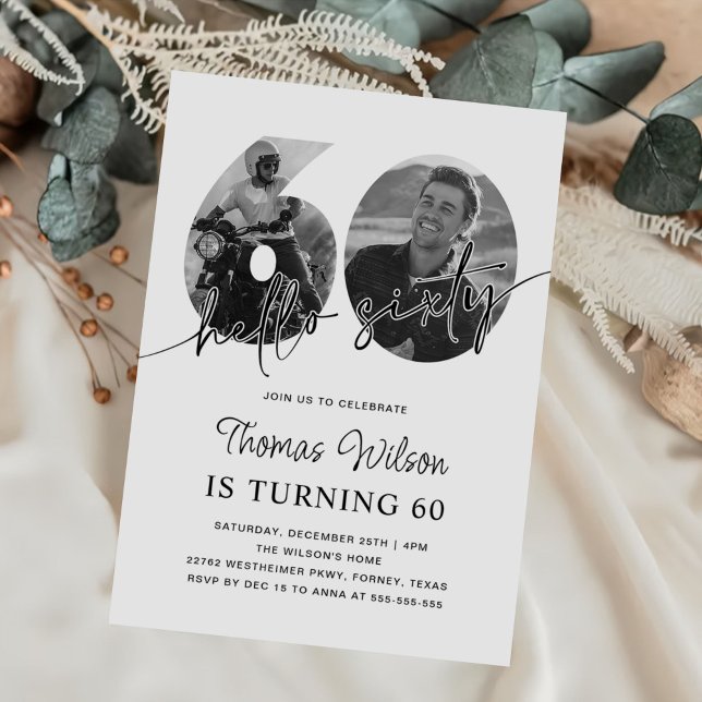 Convite Foto de 60º aniversário simples moderna (Criador carregado)