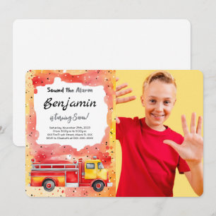 Convite Foto de 7 Birthday Fire Truck