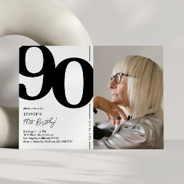 Convite Foto de 90º Aniversário em Preto e Branco Moderno