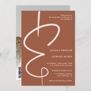 Convite Foto de Ampersand, roteiro de terracotta Qr code c