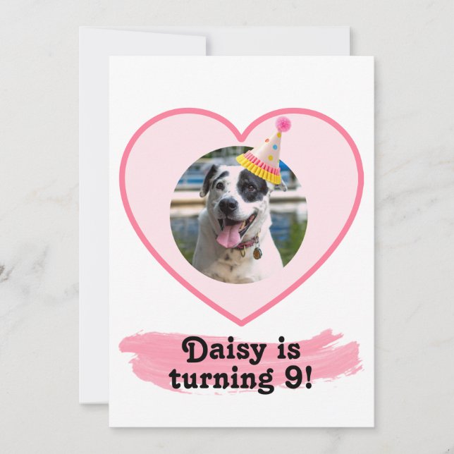 Convite Foto de aniversário com pincel rosa (Frente)