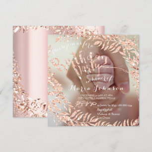 Convite Foto de Aniversário com Rosa cor-de-rosa Dourado 