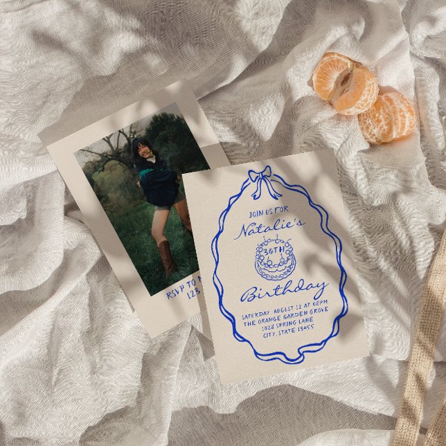 Convite Foto de aniversário da Coquette Desenhada à Mão do (Criador carregado)