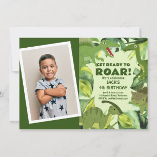 Convite Foto de Aniversário da Criança dos Dinossauros em 