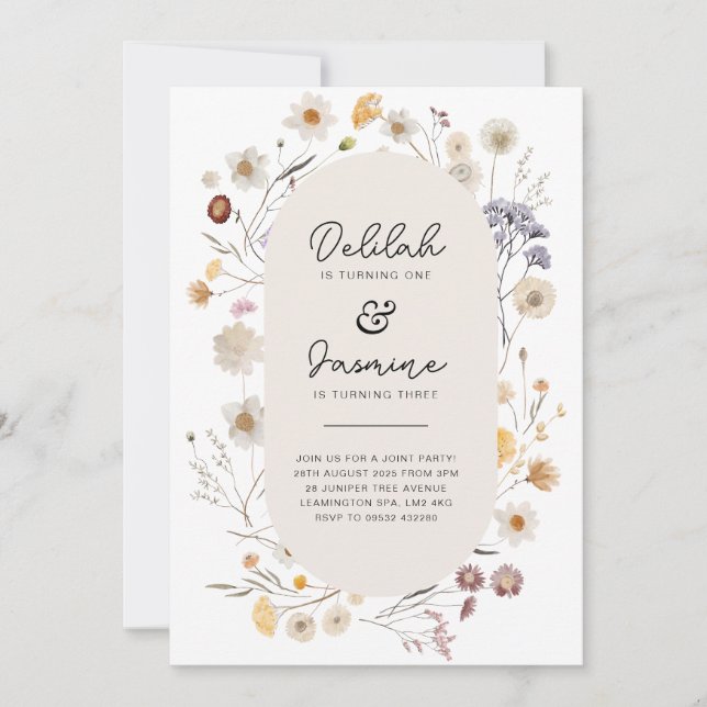 Convite Foto de Aniversário da Junta de Flores Selvagens (Frente)