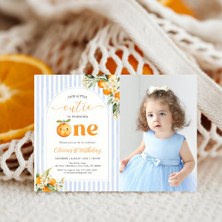 Convite Foto de Aniversário da Laranja Citrus Little Cutie