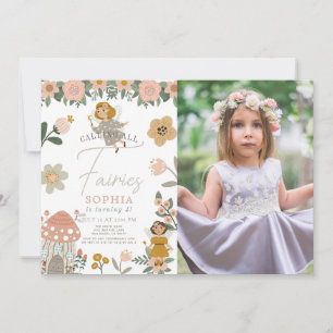 Convite Foto de aniversário da moça de fada floril rosa-mu